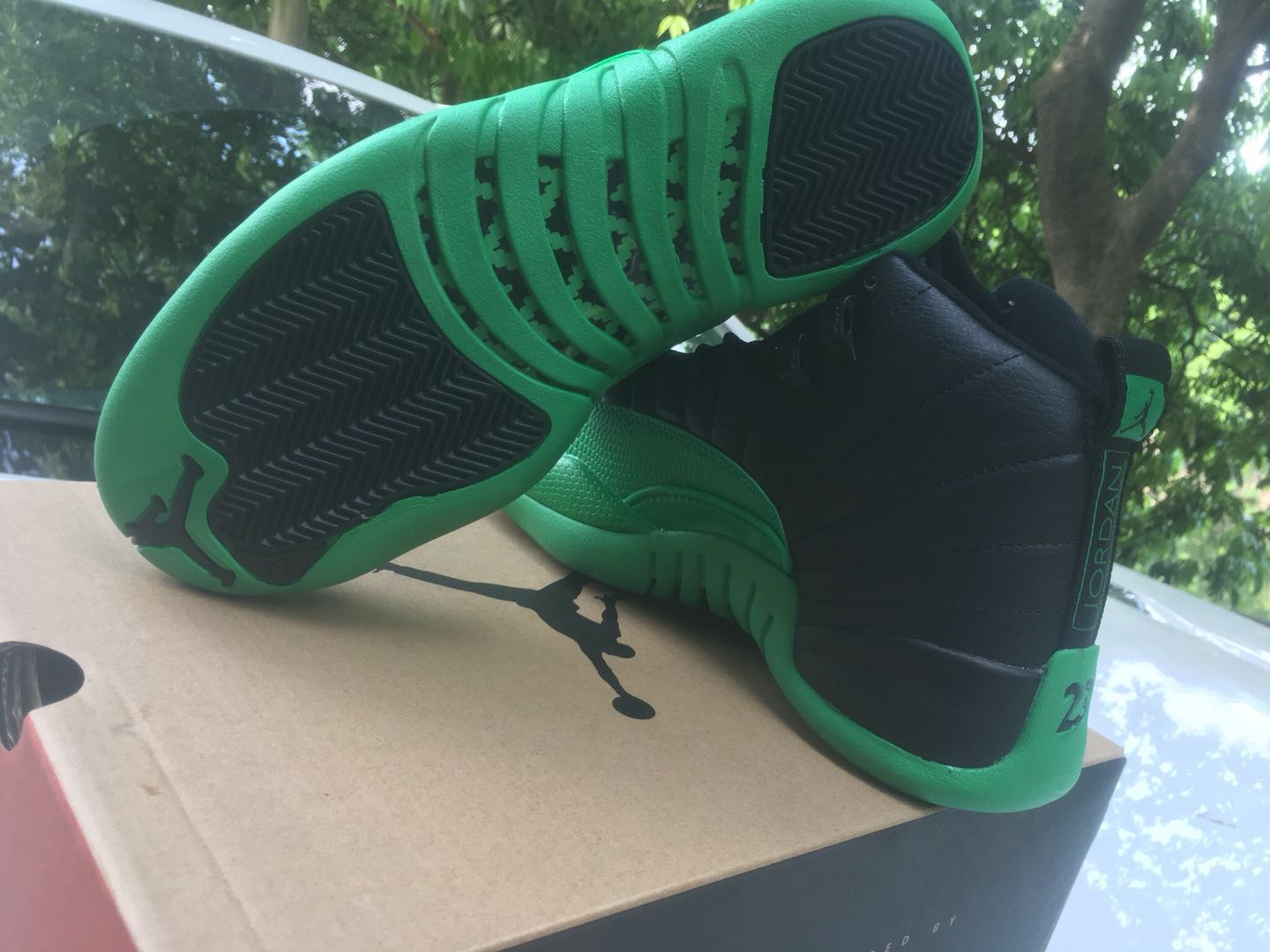 Men Air Jordan 12 High Black Green Shoes